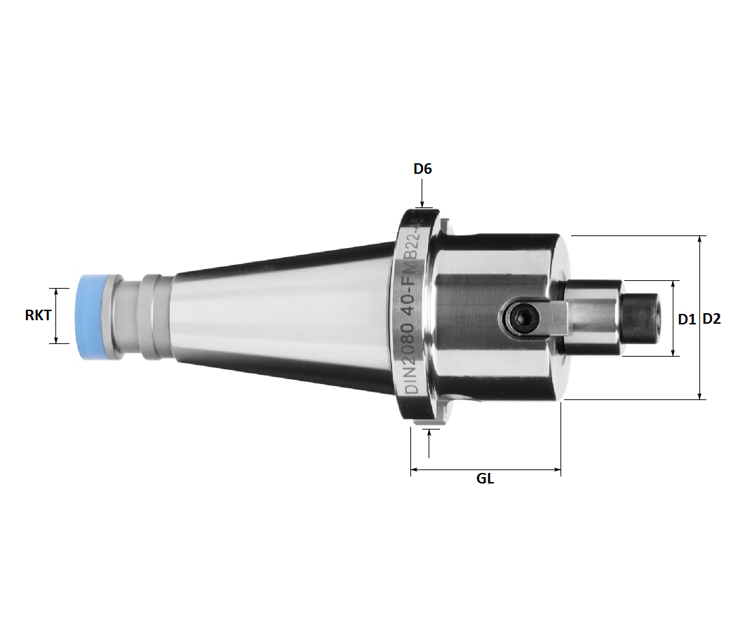 DIN2080 (ISO) 40 40mm Spigot Face Mill Holder, 200mm GL, Form AD (Standard Accuracy)